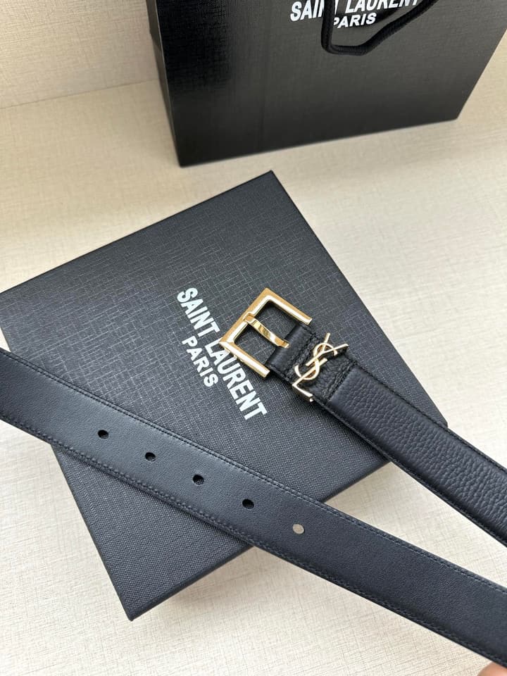 Saint Laurent Monogram Embossed Leather Narrow Belt