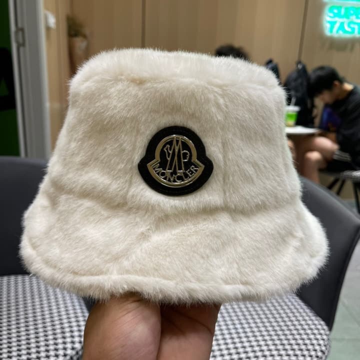 Moncler Fluffy Autumn/Winter Bucket Hat in Dark Gray Sherpa
