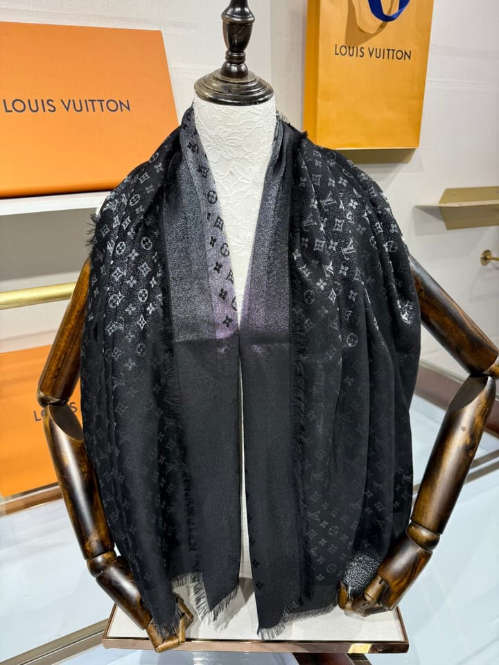 Louis Vuitton Classic Monogram Silk Wool Shawl in Beige