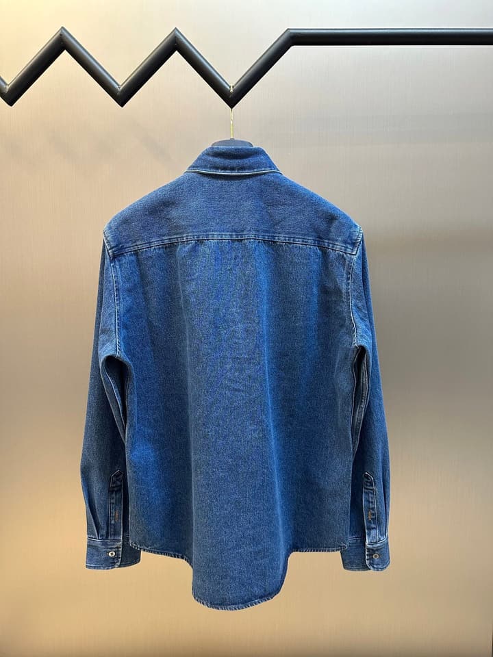 Ami Paris Denim Shirt Jacket with Ami De Coeur Patch in Distressed Denim Blue