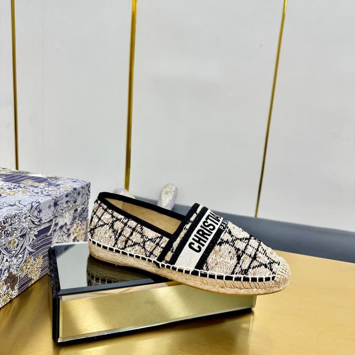 Dior Granville Embroidered Espadrille Flats in Beige/brown Oblique Pattern