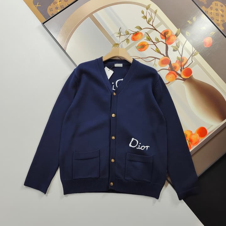 Dior CD Letter Embroidered Knit Cardigan – 2025 Fall in Cream Beige