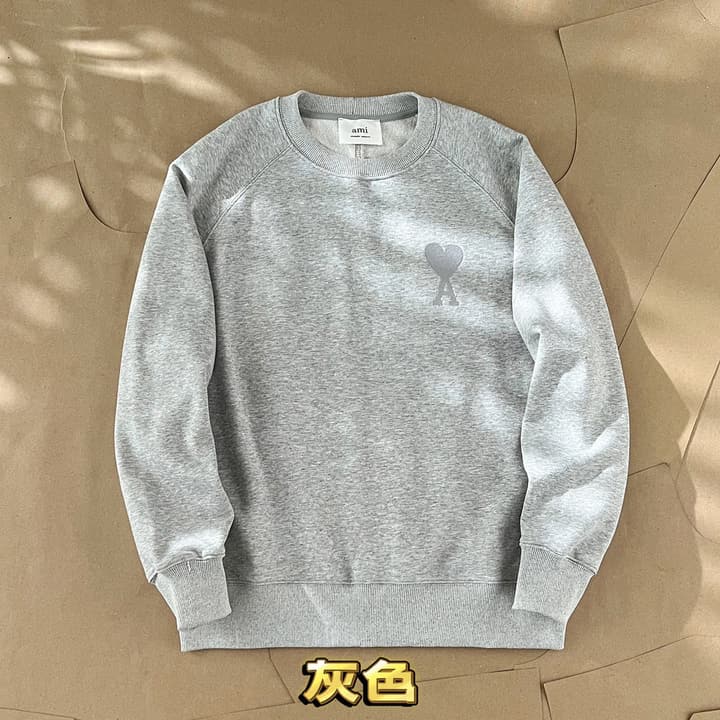 Ami Paris Ami de Coeur Embroidered Crewneck Sweatshirt in Gray
