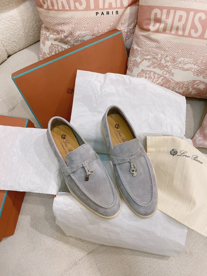 Loro Piana Glossy Cashmere Loafers in Blush Pink Suede