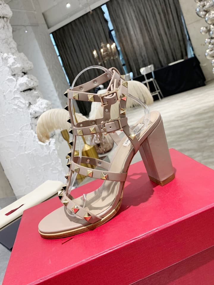 Valentino Studded Classic Block Heel Sandals in Black With Black Studs 6.5cm Heel