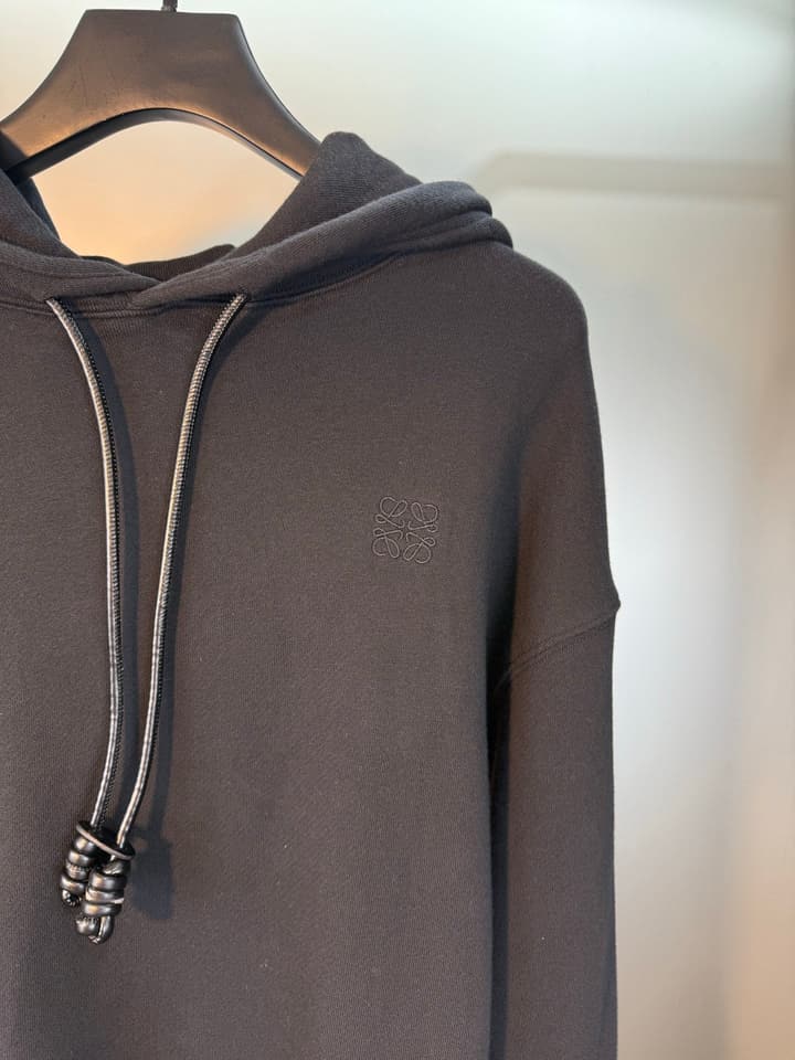 Loewe Anagram Leather Embroidered Hooded Sweatshirt – 25FW in Dark Charcoal