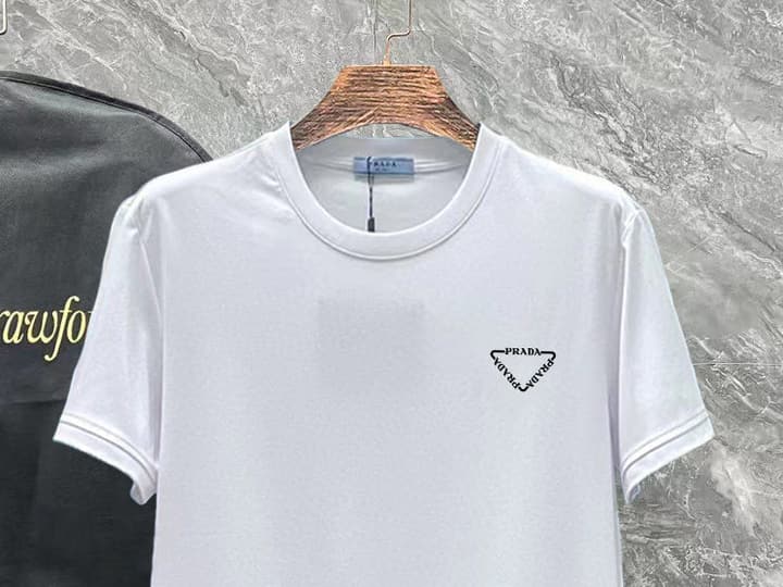 Prada Short-Sleeve T-Shirt – 25SS Collection in Black With White Triangle Logo