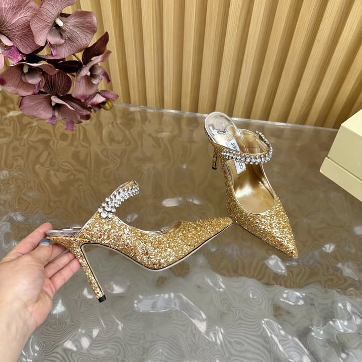 Jimmy Choo Sequined Evening Heels – 2025SS in Nude Shimmer