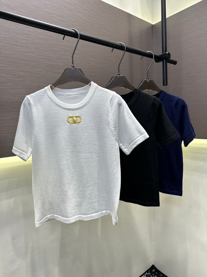 Valentino VLogo Embroidered Knit Short-Sleeve Top in Black