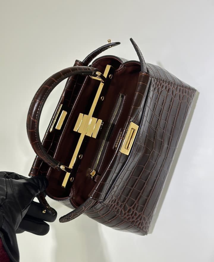 Fendi Peekaboo Embossed Crocodile Handbag in Classic Black Croc Embossed