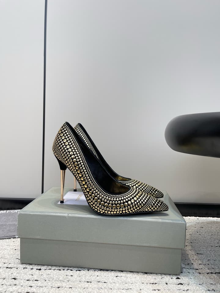 TOM FORD Crystal Embellished Gold Heeled Sandals