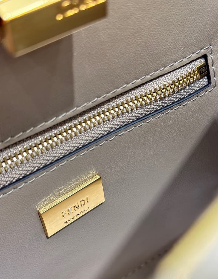Fendi Peekaboo Classic Handbag – Dove Grey in Dove Grey Leather With Logo Strap