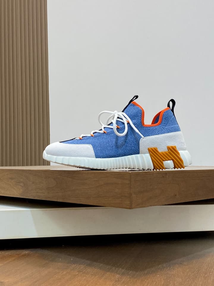 Hermès Suede and Denim Canvas Sneakers in Black And White