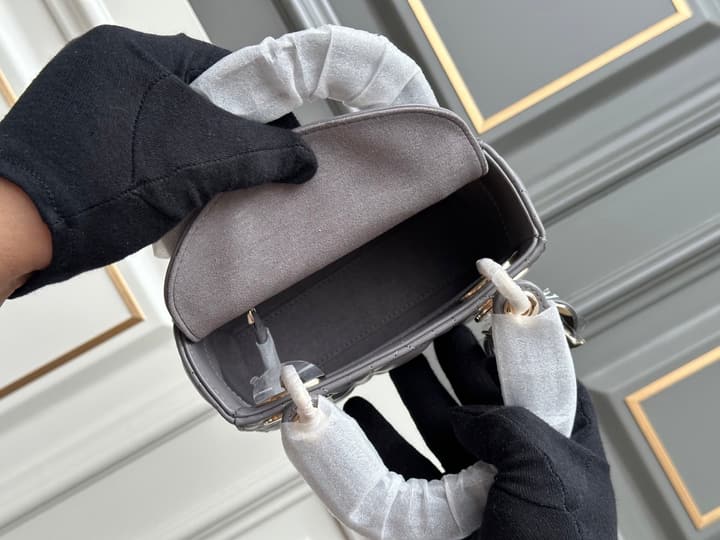 Dior Lady Dior Three-Grid Lambskin Shoulder Bag in Black Lambskin