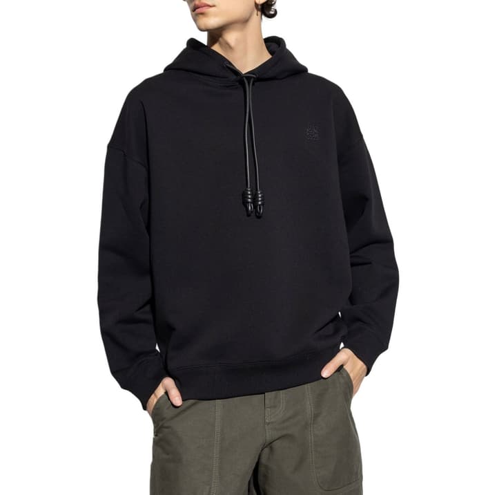 Loewe Anagram Leather Embroidered Hooded Sweatshirt – 25FW in Dark Charcoal