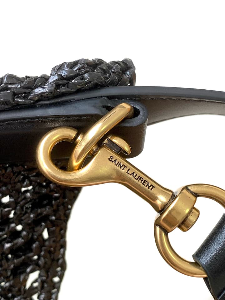 Saint Laurent OXALIS Raffia Crochet Shoulder Bag in Black