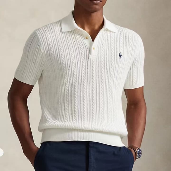 Ralph Lauren Cable Knit Pony Polo Shirt – SS26 in Black