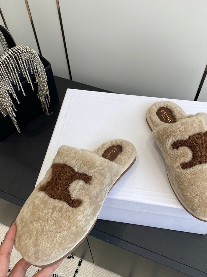 Celine Triomphe Wool Slippers – Autumn/Winter Collection in Beige
