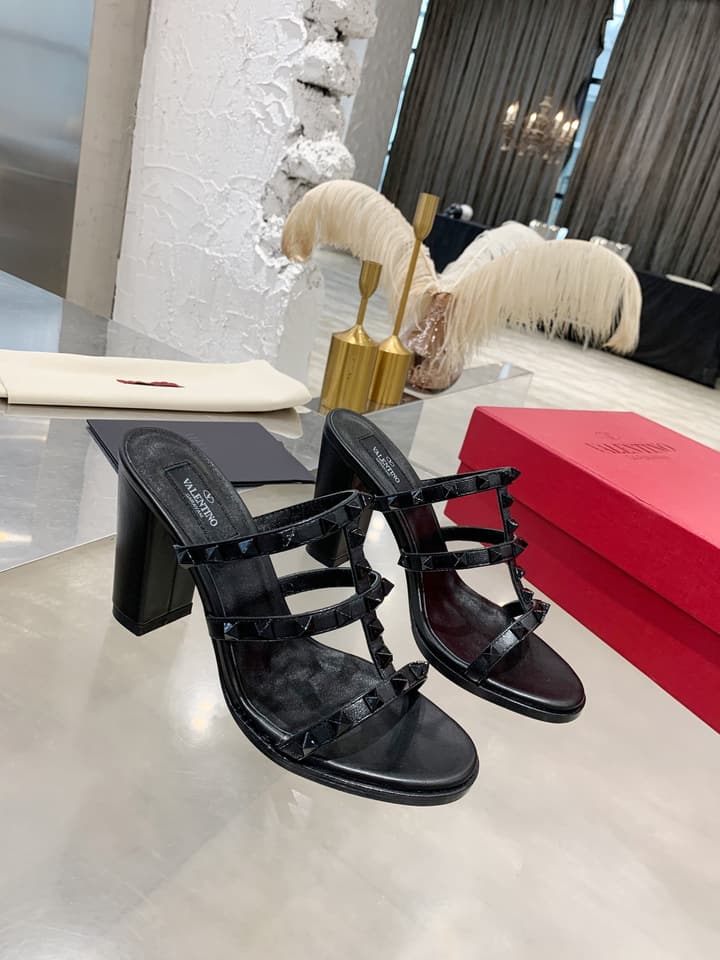 Valentino Studded Classic Block Heel Sandals in Beige