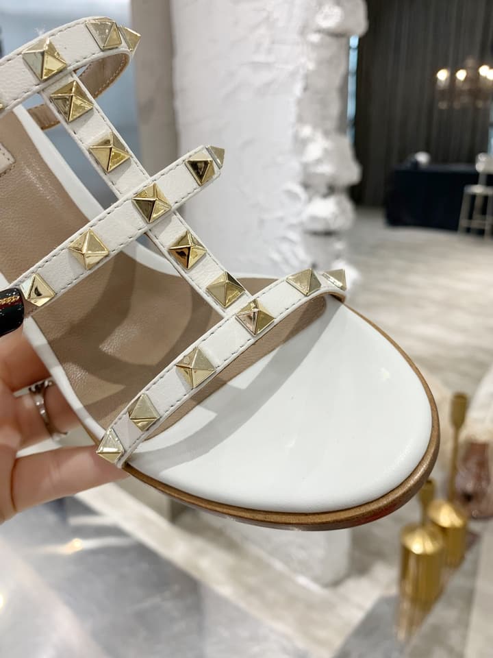 Valentino Studded Classic Block Heel Sandals in Beige