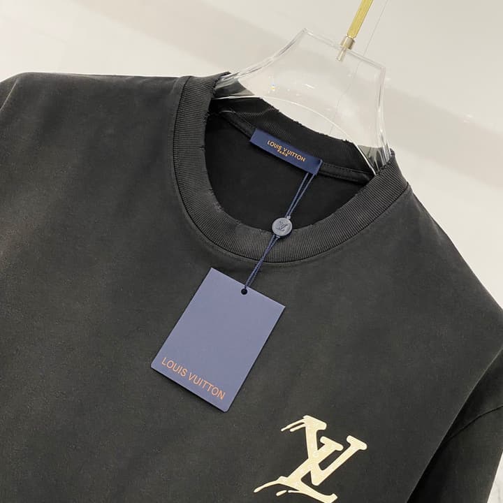 Louis Vuitton Washed Retro Distressed Logo T-Shirt in Black