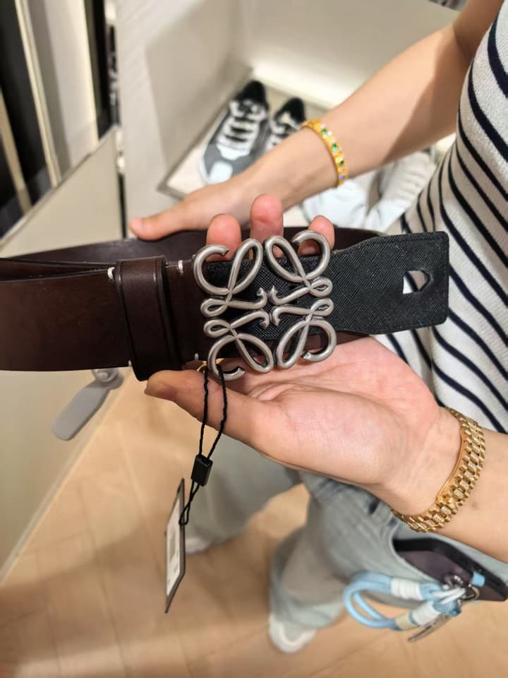 Loewe Narrow Leather Belt with Anagram Padlock Buckle in Black Leather With Silver Buckle