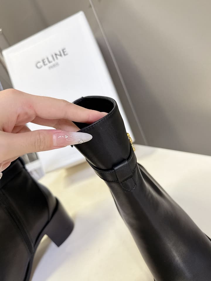 Celine Retro Triomphe Chunky Heel Ankle Boots – Autumn/Winter in Classic Black