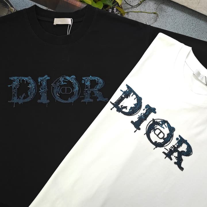 Dior Rhinestone Logo Embroidery T-Shirt – 2026SS in Black