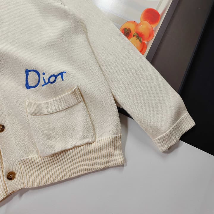 Dior CD Letter Embroidered Knit Cardigan – 2025 Fall in Cream Beige