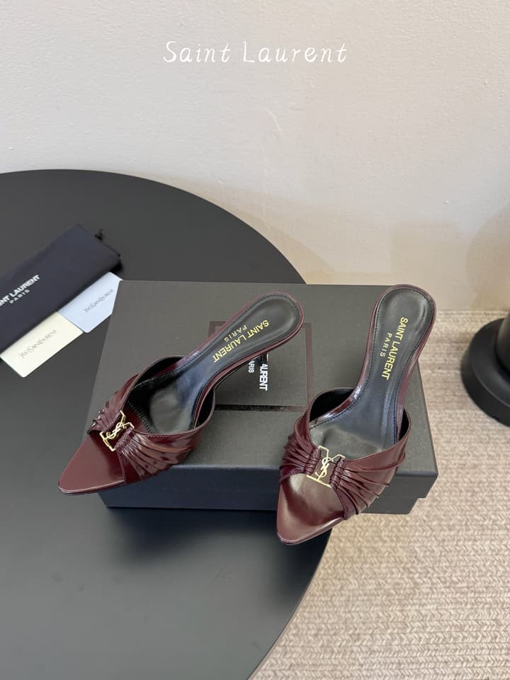 Saint Laurent Lee Pointed-Toe Heels in Burgundy