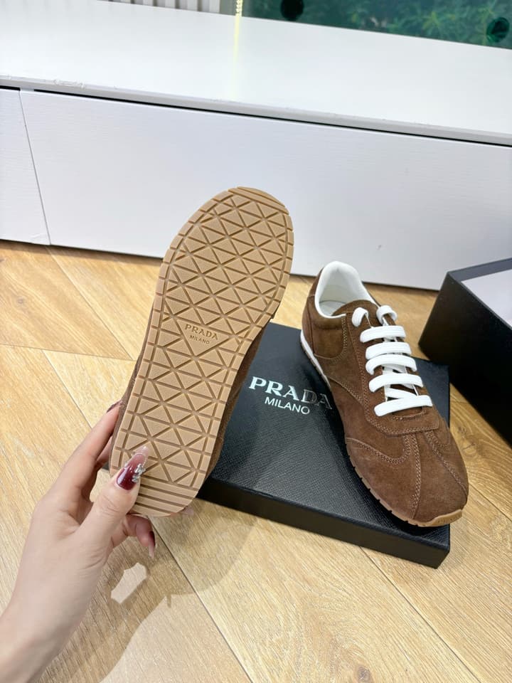 Prada FW25 German Training Shoes in Dark Brown Suede