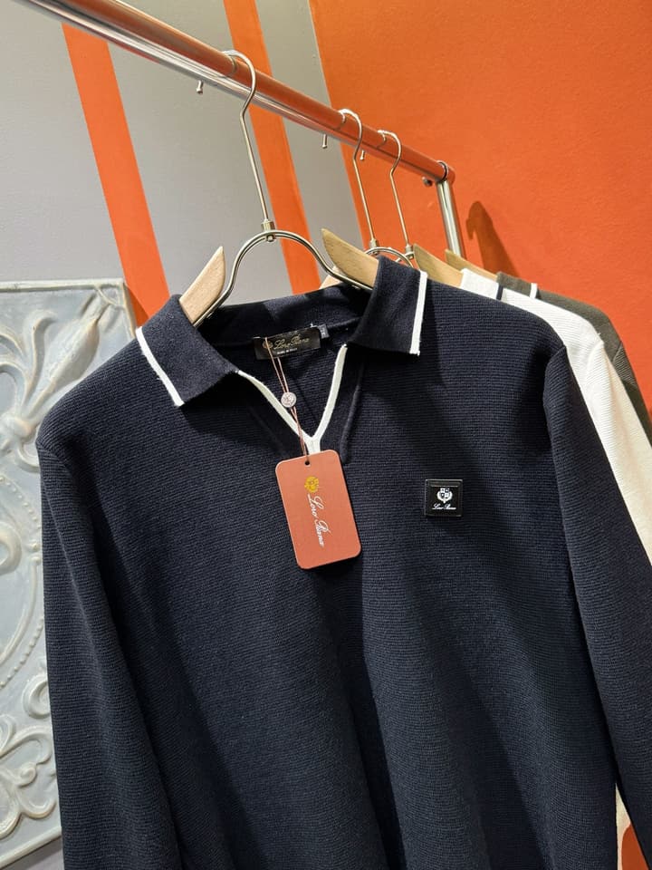 Loro Piana 2025 Knit Sweater with Chest Logo – Autumn/Winter Collection in White With Black Tipping