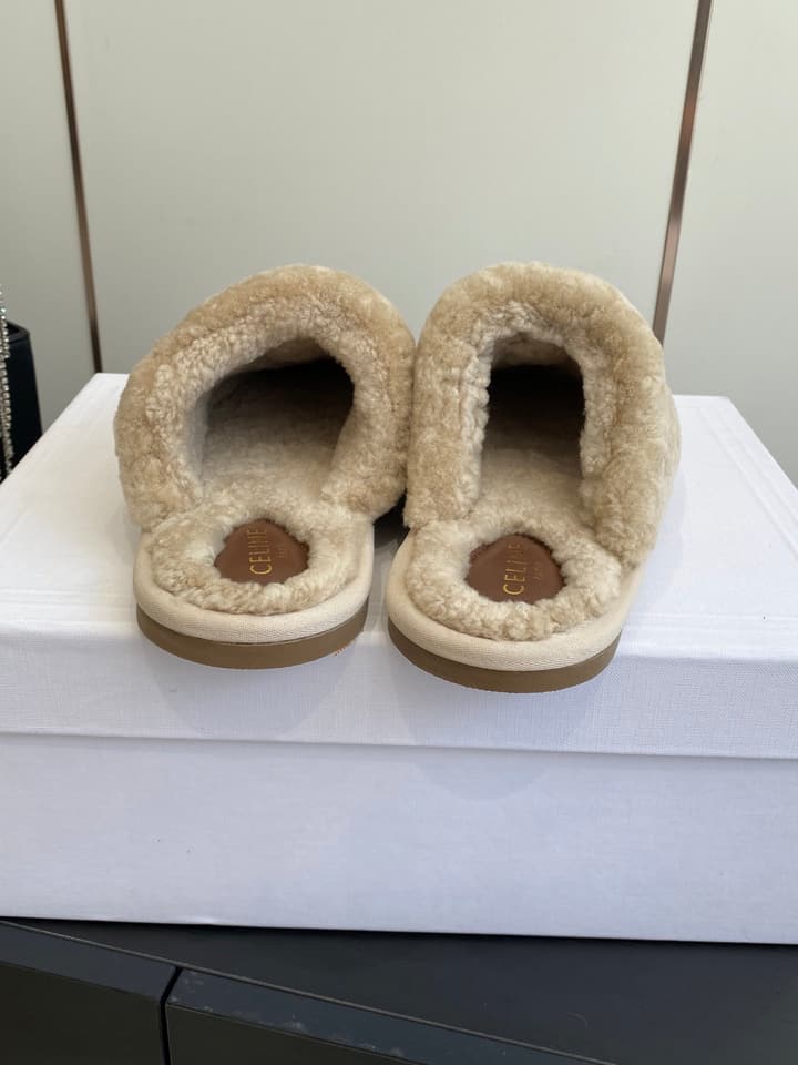 Celine Triomphe Wool Slippers – Autumn/Winter Collection in Beige