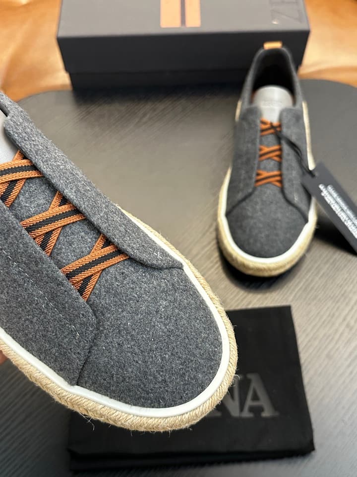 Zegna Triple Stitch Low-Top Sneakers in Deep Black