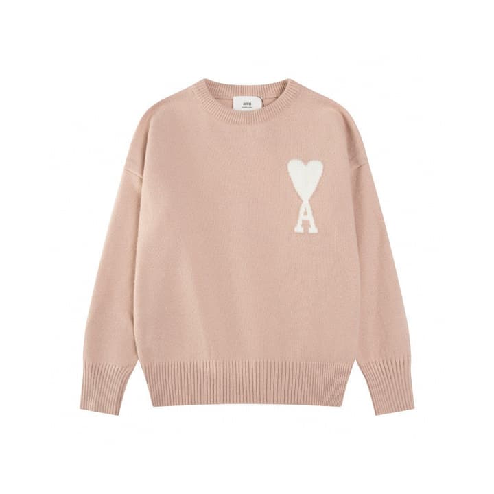 AMI Paris Classic Jacquard Heart Crewneck Sweater – 2025SS in Dusty Rose Pink
