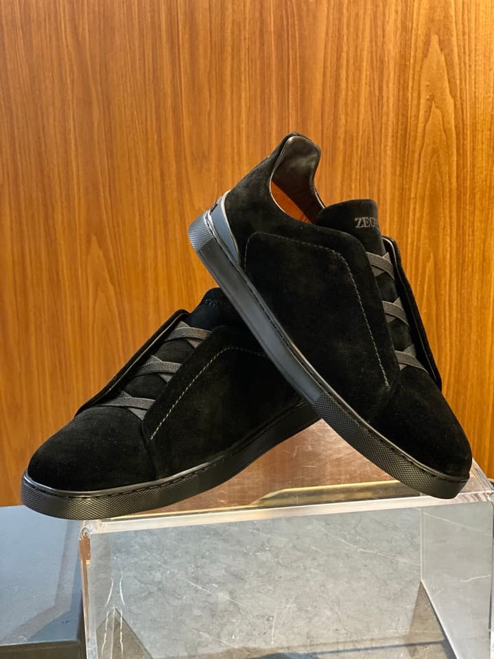 Zegna Triple Stitch Leather Sneakers in Black Smooth Leather