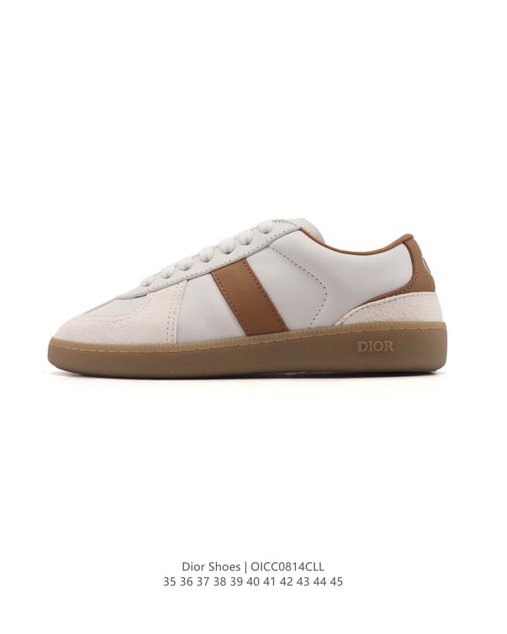 Dior Unisex White Platform Sneakers – Spring/Summer Collection – 25SS in Beige With Brown Stripe