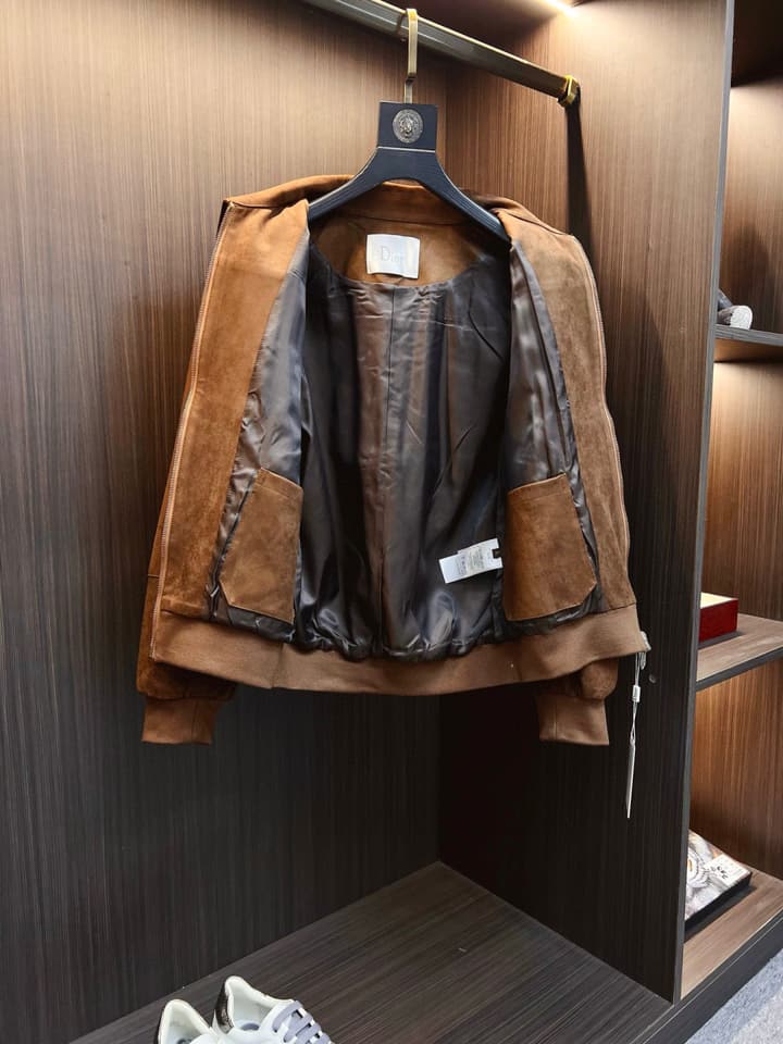 Dior Classic Men's Suede Bomber Jacket in Cognac Brown Suede Jacket