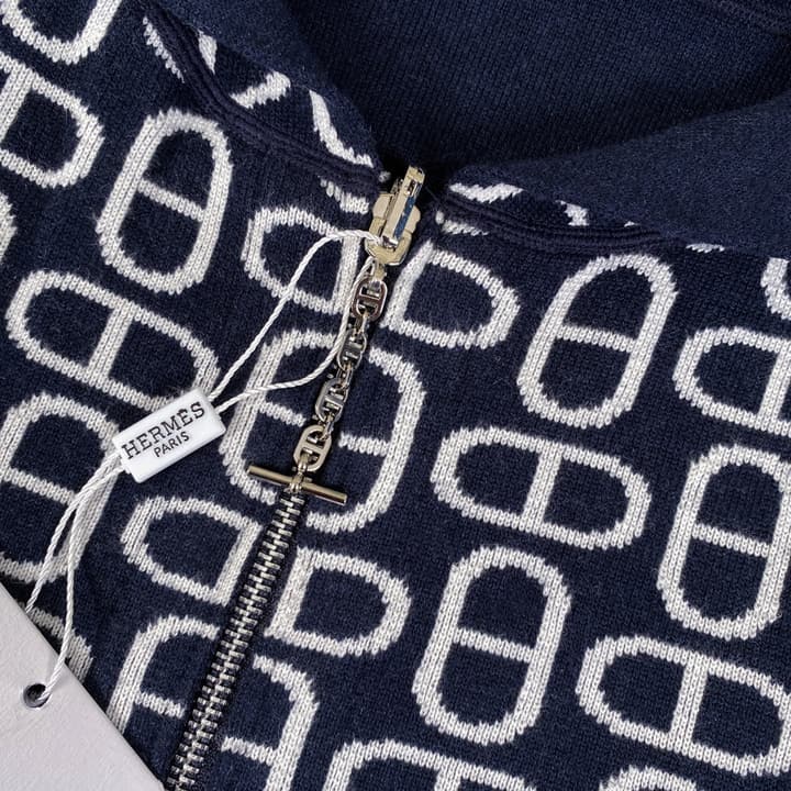 Hermès Classic Jacquard Cashmere Hooded Cardigan in Dark Jacquard Pattern