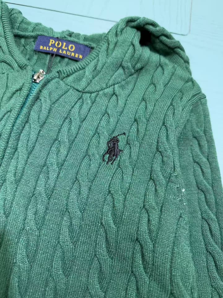 Ralph Lauren Classic Knit Cardigan – 2025SS – Kids Collection in Muted Sage Green
