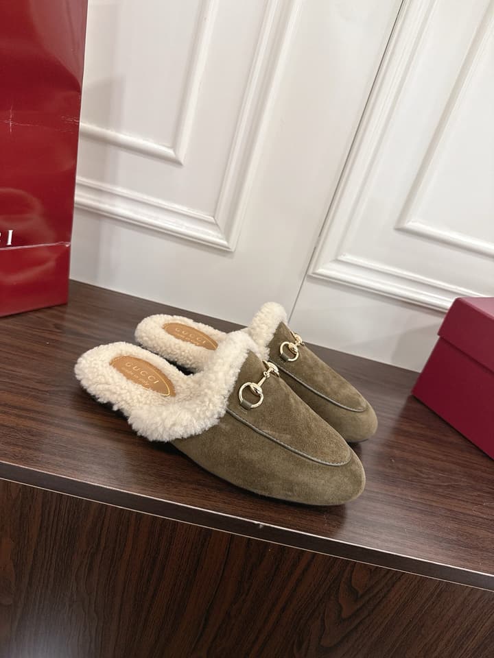 Gucci Princetown Merino Wool Mules in Black Suede With Silver Hardware