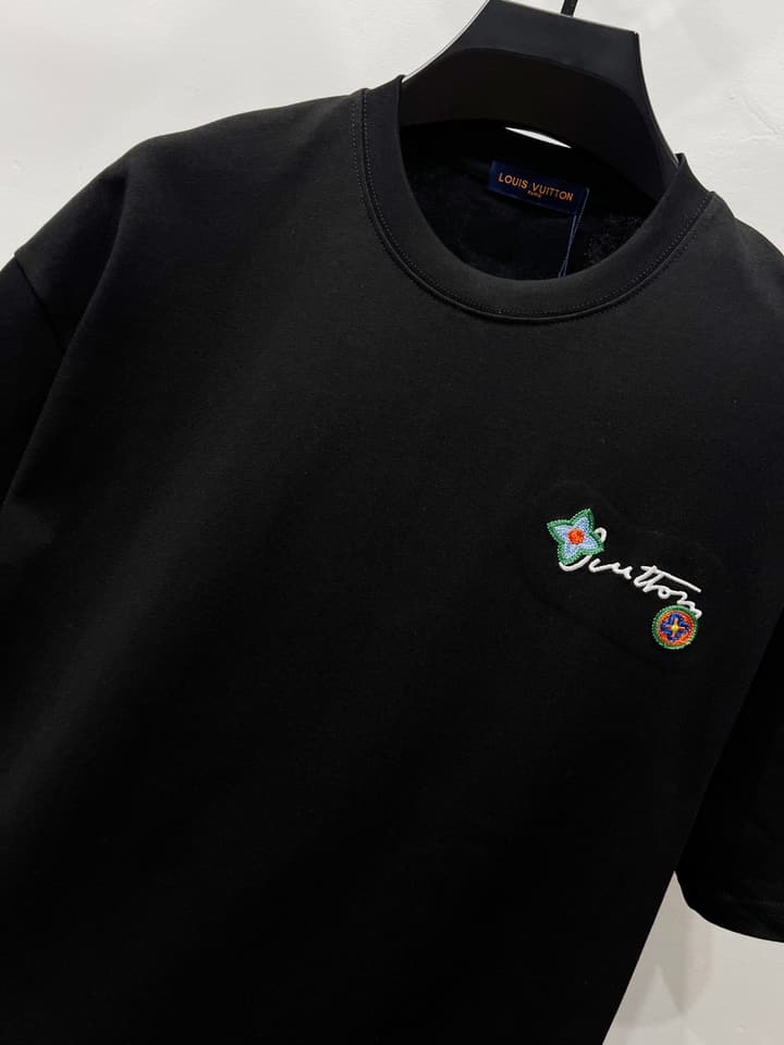 Louis Vuitton Embroidered Floral Logo T-Shirt – 25SS Collection in Classic Black