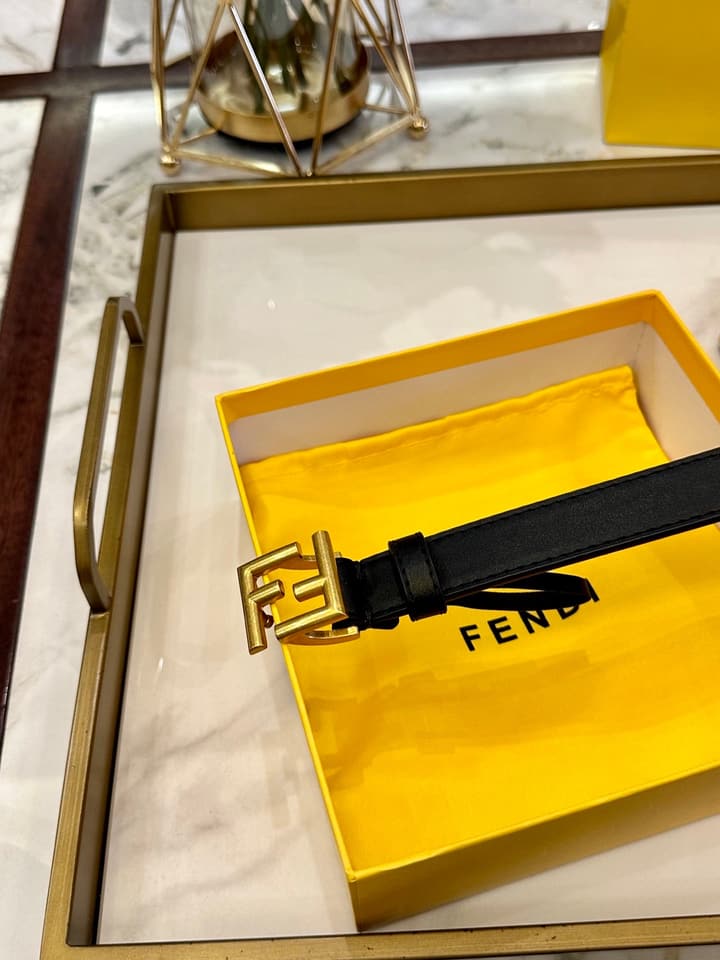 Fendi Classic Leather Belt – 2.5cm in Black Leather With Antique Gold Buckle