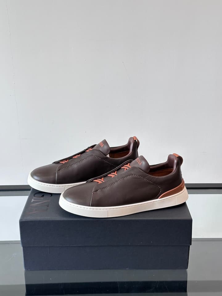 Zegna Men's Low-Top Leather Sneakers in Black & White