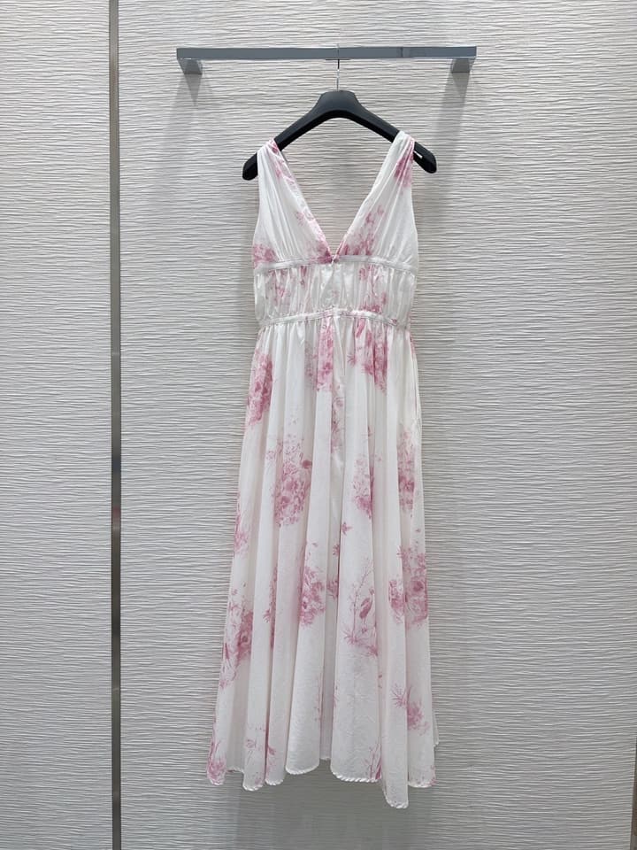 Dior Floral Print V-Neck Dress – 2026SS in Pink Floral
