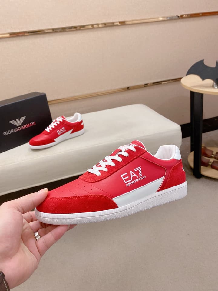 Armani Italian Leather Luxury Sneakers – New Collection in Bright Red