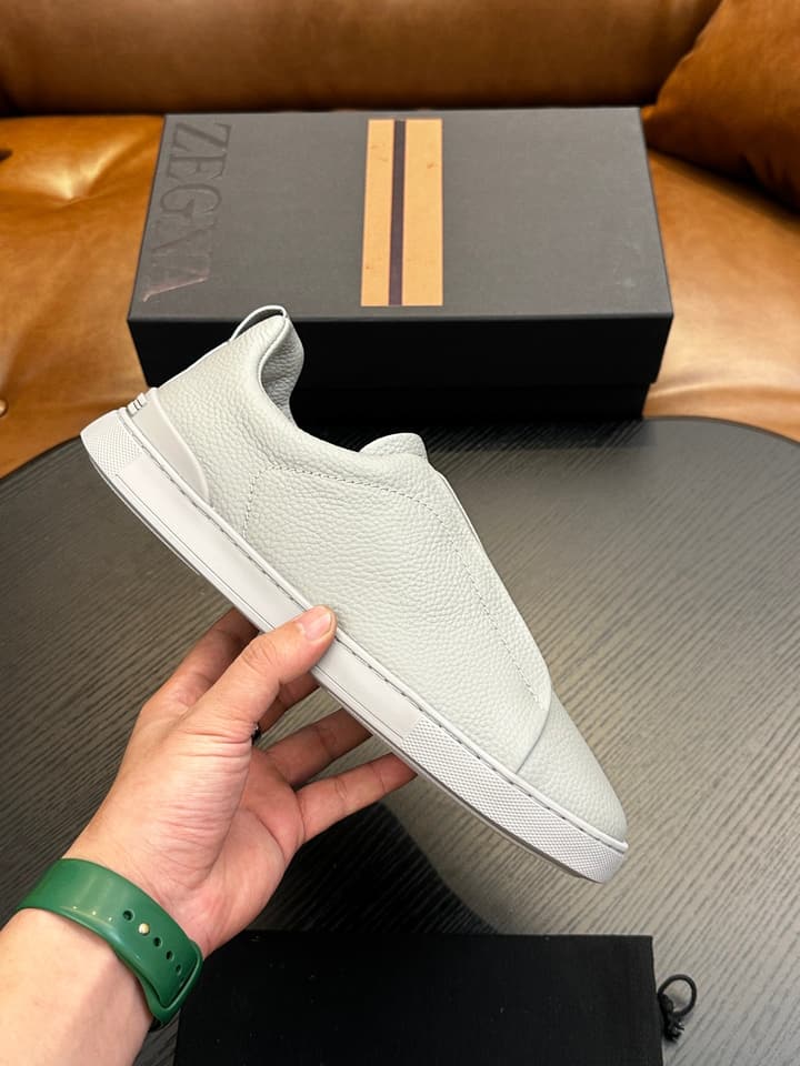 Zegna Triple Stitch™ Low-Top Sneakers in Leather Off-white