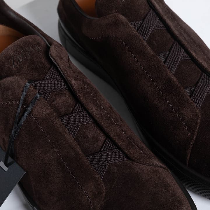 Zegna SECONDSKIN Triple Stitch Low-Top Sneakers in Navy Smooth Leather
