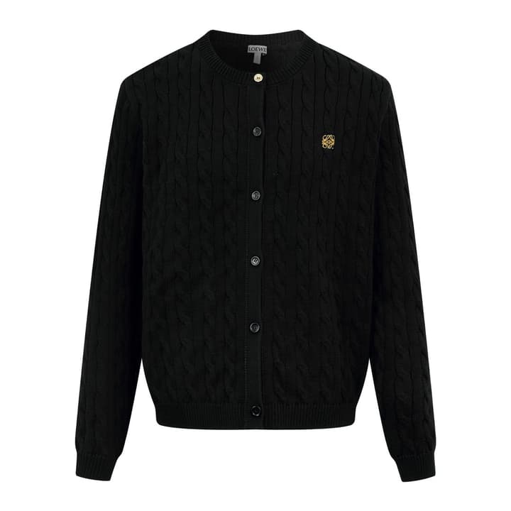 Loewe Anagram Embroidered Cotton Cardigan in Black Cardigan With Gold Anagram