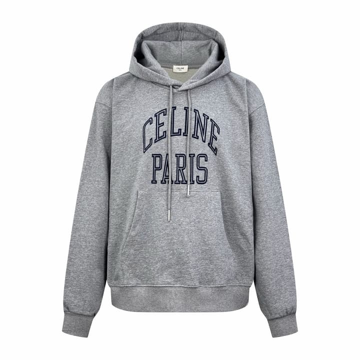 Celine Flocked Hooded Sweatshirt in Heather Gray Flocked Logo Hoodie